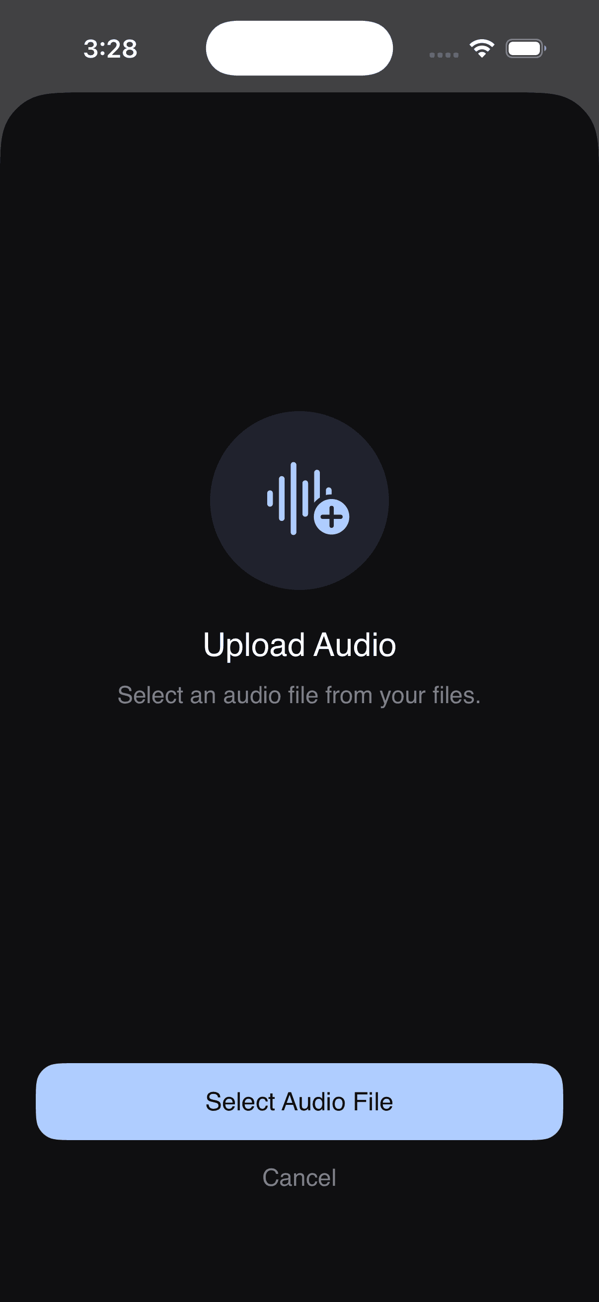 Schermata di importazione audio