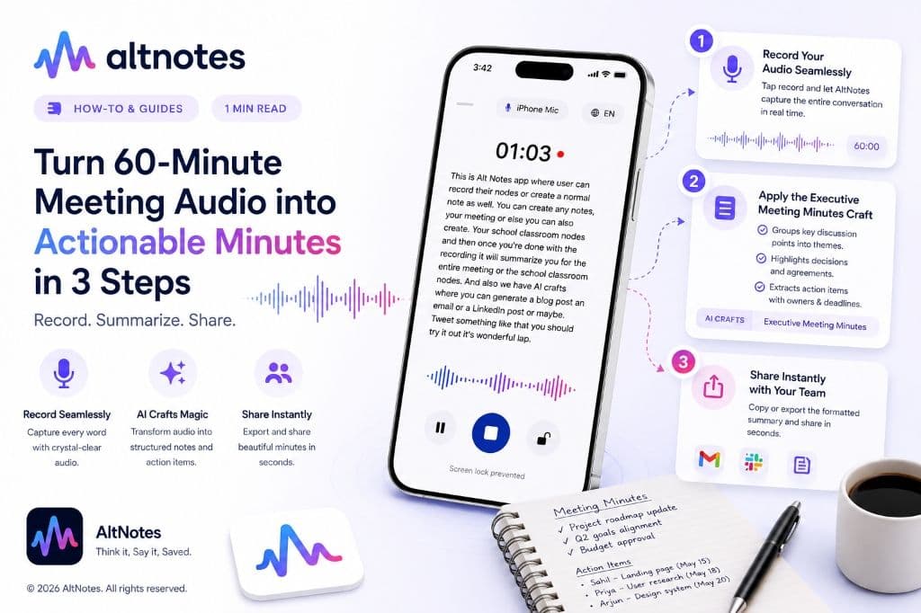 Wie Sie 60 Minuten Meeting-Audio in 3 Schritten in ein Protokoll Verwandeln