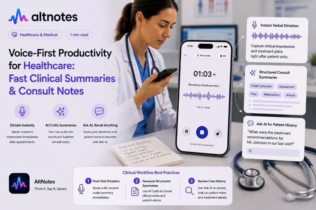 Voice-First Produktivität in der Medizin: Schnelle Klinische Zusammenfassungen & Notizen