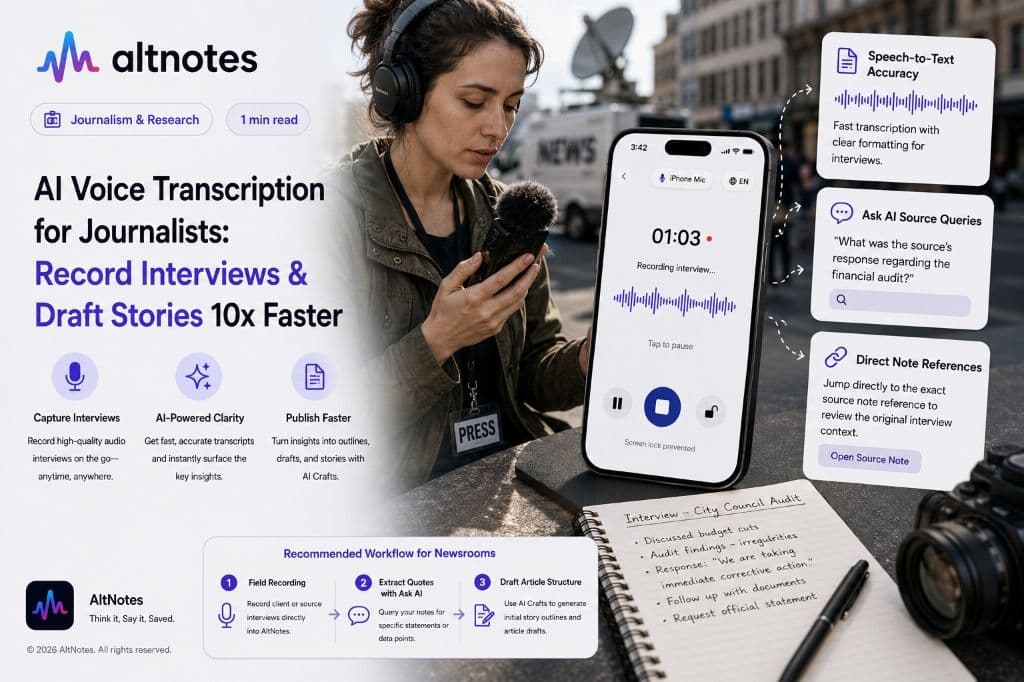 AI Voice Transcription for Journalists: Record Interviews & Draft Stories 10x Faster
