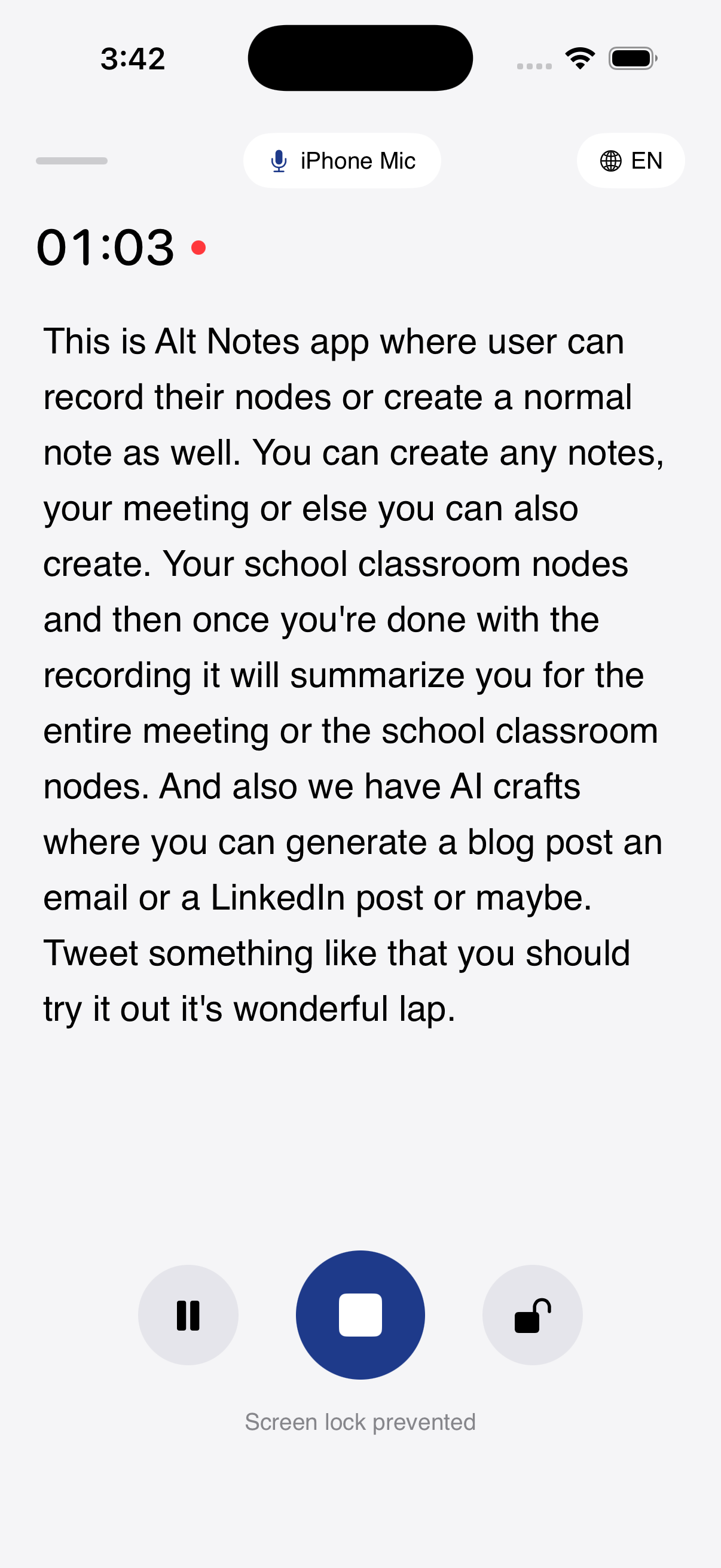 Live transcription view during recording